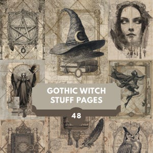 Gothic Witch Junk Journal Pages, printable, ephemera, scrapbooking, witchcraft, collage, grimoire, dark academia, digital paper