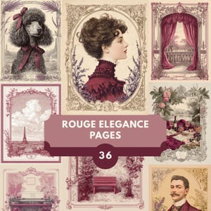 Rouge Elegance Junk Journal Pages, vintage, french, printable, ephemera, burgundy, rose, digital paper, scrapbooking,instant download
