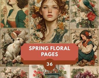 Printable Spring Floral Junk Journal Kit – 36 Vintage Flower Ephemera Pages, Botanical & Cottagecore Scrapbook Paper