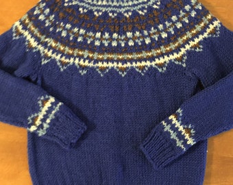Blue Fair Isle Sweater, Sweater Size 6, Sweater and Matching Hat, Fair Isle Hat, Fair Isle Sweater, Sweater Size 10, Blue Sweater Size 8