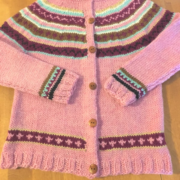 Child Fair Isle Sweater, Baby Fair Isle Sweater, Pink Sweater Size 6 Mth, Toddler Fair Isle Sweater Size 1, Gray Fair Isle Sweater, Cardigan