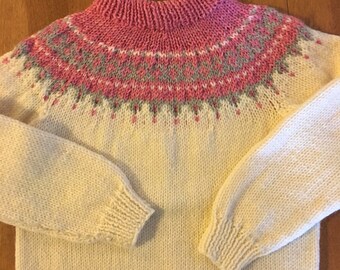 Child Fair Isle Sweater, Toddler Pink Sweater Size 4, Sweater Size 6, Toddler Sweater, Fair Isle Sweater Size 8, Child Sweater Size 10