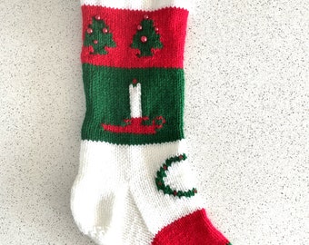 Personalized Christmas Stocking, Knit Christmas Stocking, Stocking With Candles, Vintage Stocking, Handmade Stocking