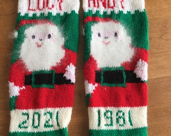 Santa In Chimney Stocking, Santa Stocking, Angora Christmas Stocking, Vintage Stocking