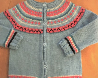 Fair Isle Cardigan, Child Sweater Size 2, Girl Sweater Size 4, Icelandic Fair Isle Sweater, Fair Isle Sweater, Blue Sweater, Child Fair Isle