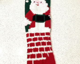 Santa In Chimney Stocking, Santa Stocking, Angora Christmas Stocking, Vintage Stocking, Kris Kringle Stocking