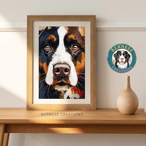 Bernese Mountain Dog Poster | Modern Dog Wall Art | Digital Download | Animal Illustration | Rustic Home Decor | Bernese Creations