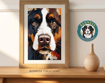 Bernese Mountain Dog Poster | Modern Dog Wall Art | Digital Download | Animal Illustration | Rustic Home Decor | Bernese Creations