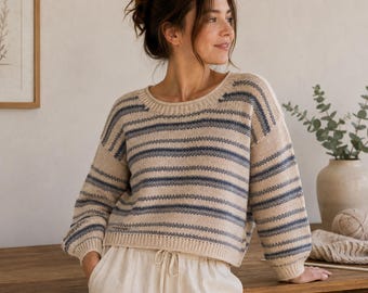 Strickmuster für ein T-Shirt mit überschnittenen Schultern: Zweifarbiges Tweed-Stricktop (PDF-Download)