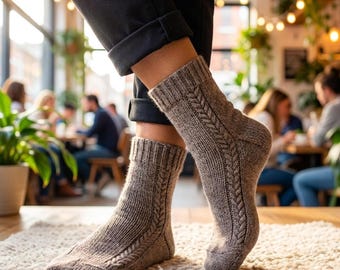 Kabelaccent sokken breipatroon, gevlochten laarssokken aan de zijkant (pdf-download)