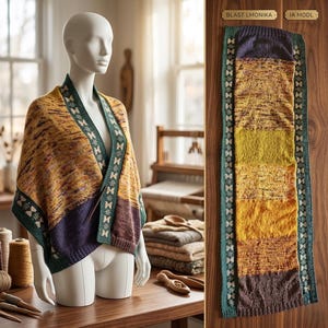 Patrón para tejer una bufanda de patchwork estilo chica de la pradera – Hilo texturizado de grosor medio (descarga en PDF)