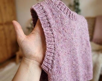 Patroon voor een grof gebreid vest (PDF), beginnersvriendelijk vest, naadloos model dat je van boven naar beneden kunt aantrekken, maat XS-5XL