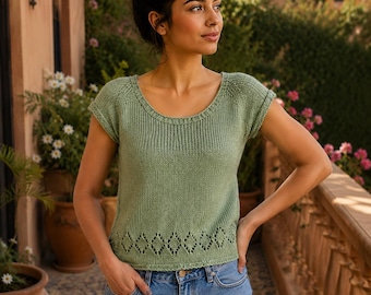 Strickmuster mit Rautenmuster, nahtloses Raglan-Sommertop (PDF-Download)
