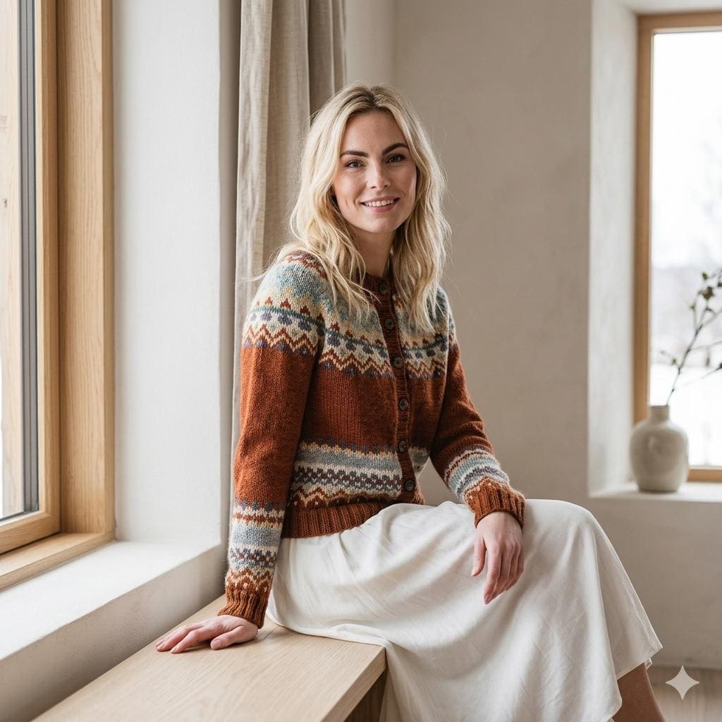 Aurora Nordic Yoke Cardigan Knitting Pattern – Intermediate