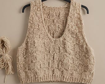 Strickmuster für eine Weste im Korbgeflecht-Stil: Colete Cesto, Portugiesisches PDF (Größen XS-XXL)