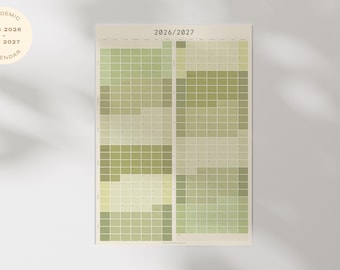 2026-2027 Academic Calendar (AUG-JUL): Green, Large 1-Page, Year Wall Planner (A1/24x36") Digital Download