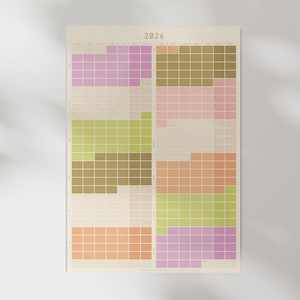 Calendario bohemio 2026 / Planificador de pared grande, Resumen del año completo, Agenda de 365 días / Póster imprimible de una página, Semanal minimalista / Regalo para profesores