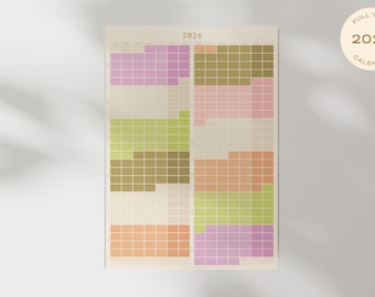 Calendario Boho 2026: Planner da parete grande, minimalista, annuale (A1/24x36"), download digitale