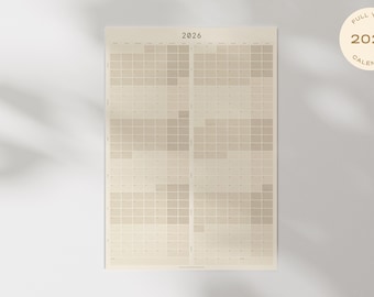 Minimalist 2026 Calendar: Large, 1-Page Yearly Wall Planner (A1/24x36") Printable Digital Download