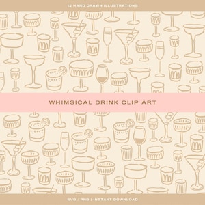 12 x Nyckfull Cocktail Clip Art: Handritade Bröllopsdrinkar (SVG/PNG)