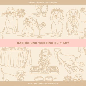 8 x Clip Art per matrimonio con bassotto / SVG + PNG / Cane bassotto disegnato a mano / Cocktail esclusivi per animali domestici, fiammiferi personalizzati e bomboniere stravaganti
