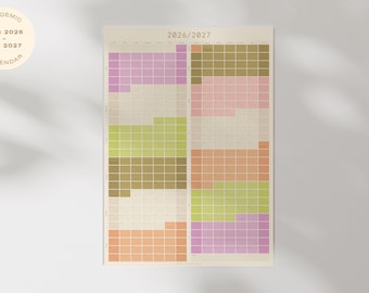 2026-2027 Academic Calendar (AUG-JUL): Boho, Large 1-Page, Year Wall Planner (A1/24x36") Digital Download