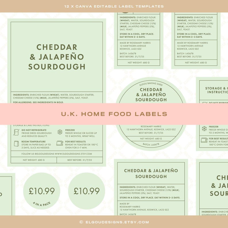 Be Helpful Label Examples 12 X U.K. Home Food Labels (canva) for Cake Sheds, Micro Bakeries ...
