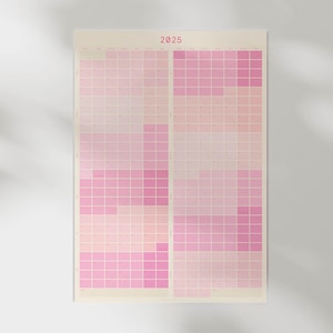 Calendario de pared rosa 2025 / Planificador grande de 365 días / Organizador de 12 meses / Vista general del año / Horario de una página / Regalo minimalista en tonos pastel para profesores