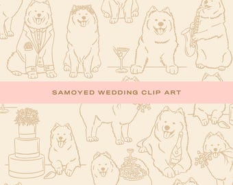 8 x Samoyed Wedding Clip Art (SVG/PNG) Humorous, Hand-Drawn, Whimsical Dog & Martini Sketch
