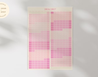 2026-27 Academic Calendar (AUG-JUL): Pink, Large 1-Page, Year Wall Planner (A1/24x36") Digital Download