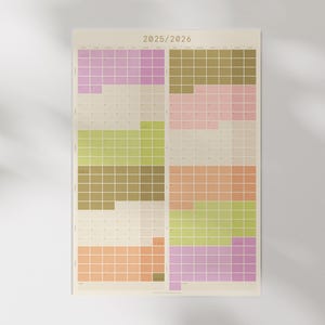 Calendario escolar bohemio 2025/26 / Planificador de pared para el año académico / Organizador grande de estudio y trabajo de 12 meses / Horario de 365 días / 1 página / Regalo para profesores