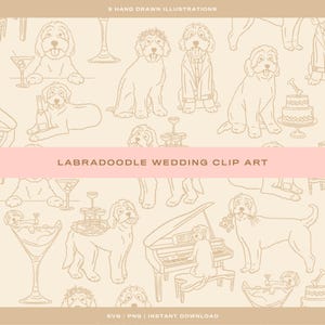 9 x Labradoodle Wedding Clip Art | SVG + PNG | Hand-Drawn Golden Doodle Dog | Whimsical Wedding Favors | Doodle Owner Gift Personalization