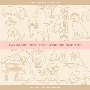 8 x Labrador Retriever Wedding Clip Art SVG + PNG | Hand-Drawn Labrador Doodles For Whimsical Wedding Favors, Dog Lover Gifts & Pet Parties
