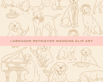 8 x Labrador Retriever Wedding Clip Art: Hand-Drawn, Whimsical Dog Illustrations (SVG/PNG)