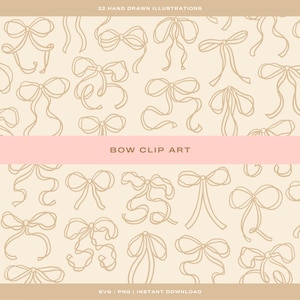 22 x Bow Clip Art | SVG + PNG | Hand-Drawn Ribbon outlines | Coquette Bow Illustrations | Ideal For Whimsical Weddings & Cute Custom Gifts