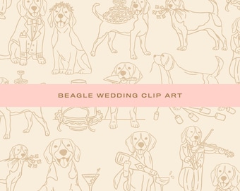 9 x Beagle Wedding Clip Art: Humorous, Hand-Drawn, Whimsical Dog Sketches (SVG/PNG)