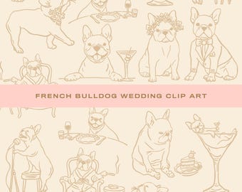 9 x French Bulldog Wedding Clip Art: Hand-Drawn Frenchie Illustrations (SVG/PNG)