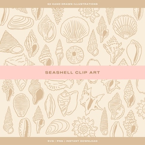 32 x Seashell Clip Art: Coastal Wedding Graphics, Nautical Doodles (SVG/PNG)
