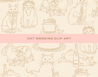 7 x Cat Wedding Clip Art: Humorous, Hand-Drawn Feline Illustrations (SVG/PNG)