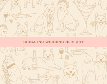9 x Shiba Inu Wedding Clip Art: Hand-Drawn Dog Illustrations (SVG/PNG)