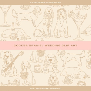 9 x Cocker Spaniel Wedding Clip Art: Hand-Drawn Dog Doodles (SVG/PNG)