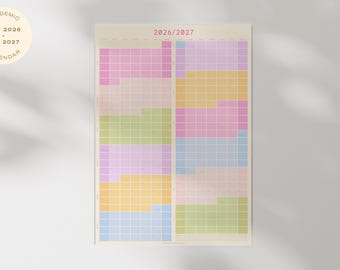 2026-27 Academic Calendar (AUG-JUL): Pastel Rainbow Year Wall Planner (A1/24x36") Digital Download