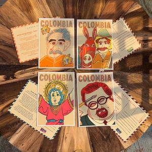 コロンビア アイコン ポストカード セット – ガボ、ボテロ、ディビノ ニーニョ ヘスス、フアン バルデス
