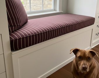 2 Inch Washable Stripe Burgundy Bench Cushion, Striped Hallway Bench, Window Seat Cushion, Kallax Bench Cushion