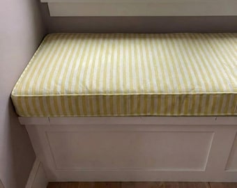 2" Thick Striped Linen Hallway Cushion, Custom Linen Bench Cushion, Linen Bench Cushion With Foam, Washable Floor Cushion