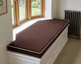 Trapezoid Custom Shape Window Bay Seat Cushions, Contrast Piping Custom Bench Cushion, Trapezoid Bench Cushion, Bay Cushion