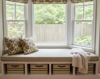 Trapezoid Custom Size And Custom Chape Window Bay Seat Cushions, Striped Custom Bench Cushion, Trapezoid  Bench Cushion, Bay Cushion