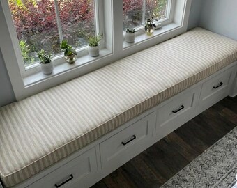 Linen Window Bench Cushion, Custom Indoor Bench Cushion, Reading Nook Cushion