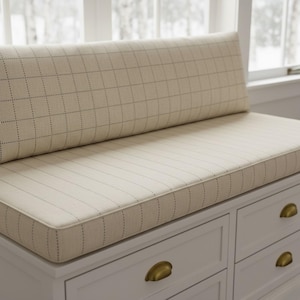 5 cm dickes gestreiftes Leinen-Bankkissen - benutzerdefinierte Fenstersitzauflage, waschbares Bodenkissen für Innenräume, Esseckenpolsterung