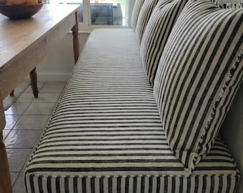 2" Thick Striped Linen Dining Bench Cushion, Washable Linen Floor Cushion, Piano Bench Cushion, Kallax Cushion,